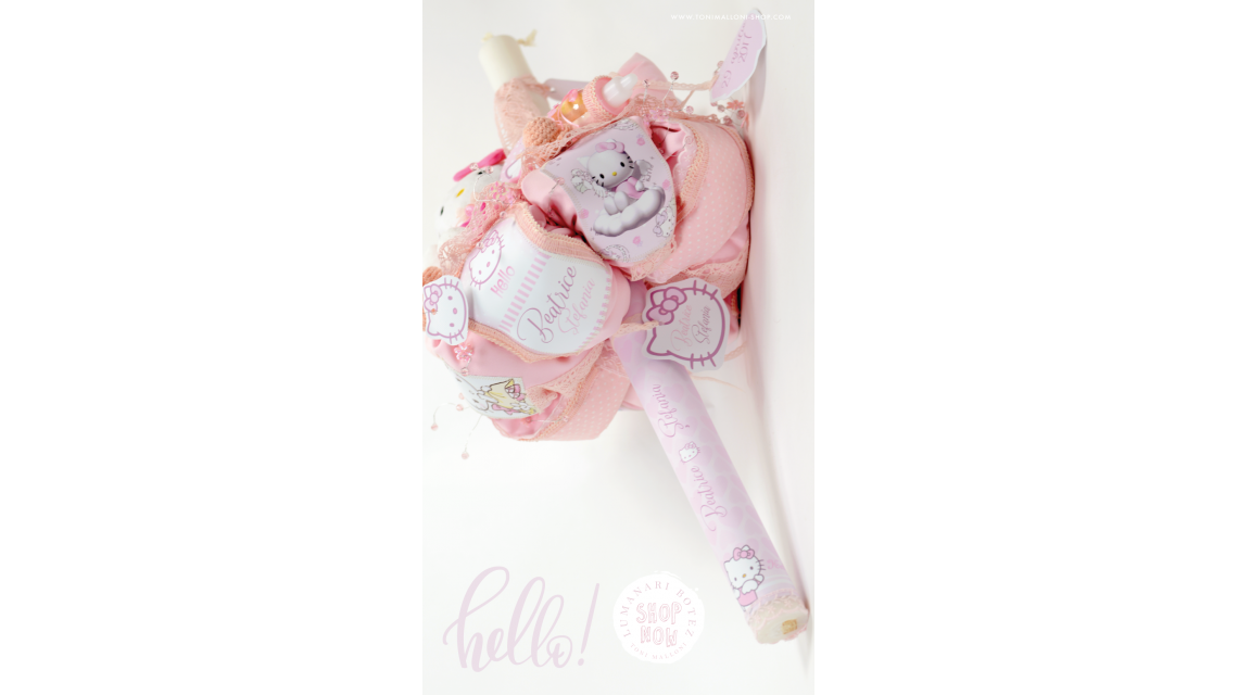 Lumanare de botez pentru fetite cu jucarie plus Hello Kitty, 65x4cm, Hello Baby 7